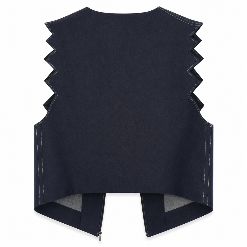 Shoulder Zigzag Open Denim Vest