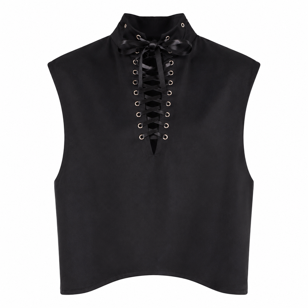 Black Crepe Lace-Up Vest