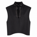 Black Crepe Lace-Up Vest