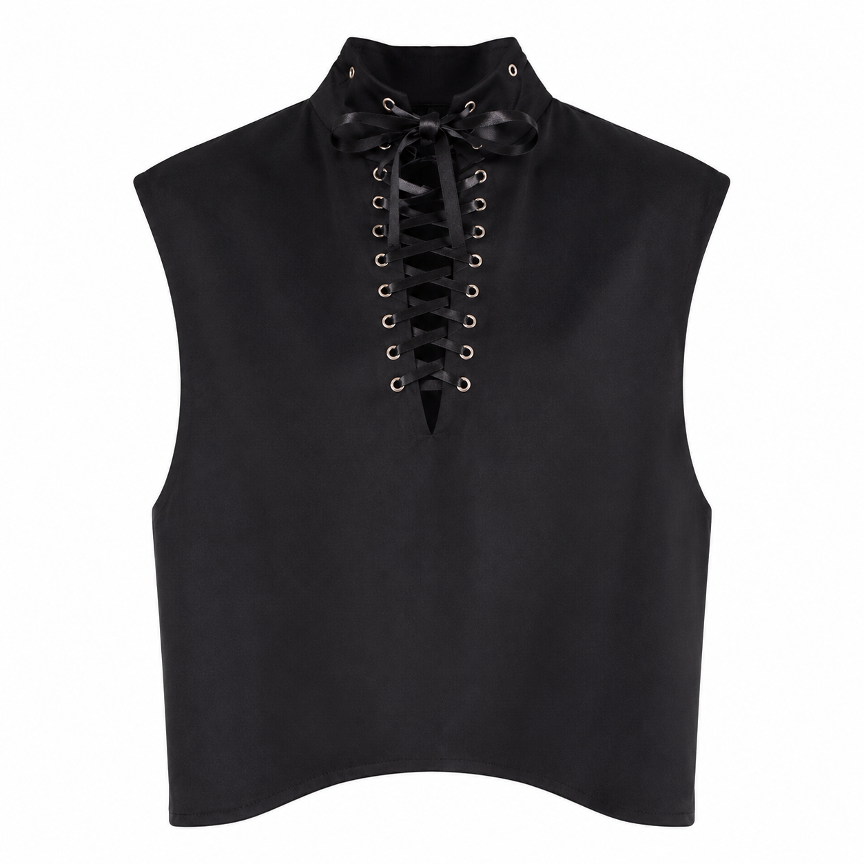 Black Crepe Lace-Up Vest
