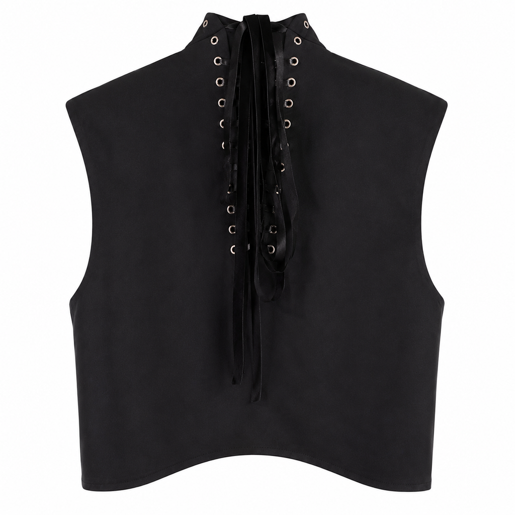 Black Crepe Lace-Up Vest