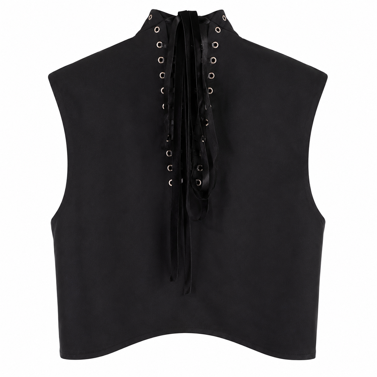 Black Crepe Lace-Up Vest
