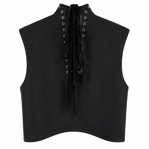 Black Crepe Lace-Up Vest