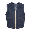 Denim Lace Cargo Vest – Front view showing cargo pockets and zigzag lace neckline
